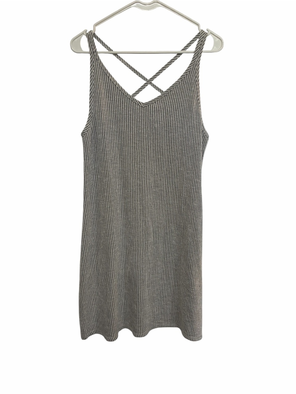 Olivia Rae Gray Ribbed Striped Chemise with Crisscross Back